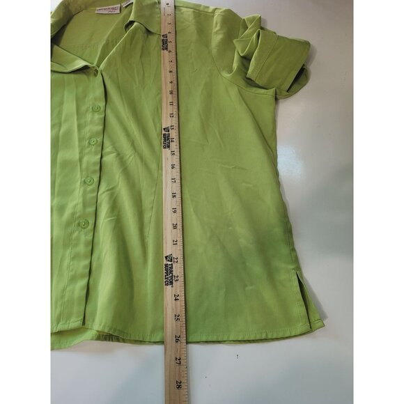 Joanna Plus 2X Button-Up Bright Green Blouse 3/4 Sleeve Collared Neck Lightweigh - Picture 6 of 8